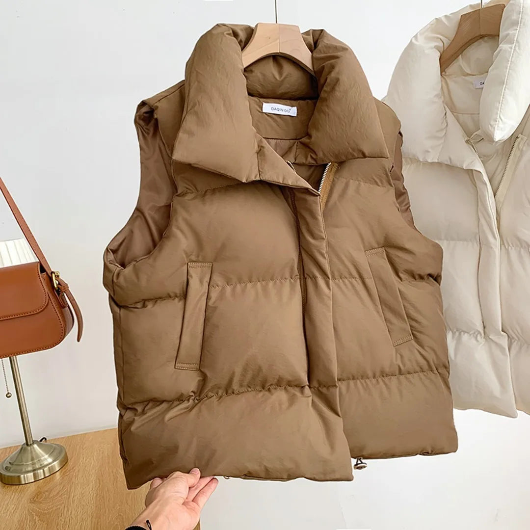 Colete Puffer Casual Feminino Gola Alta