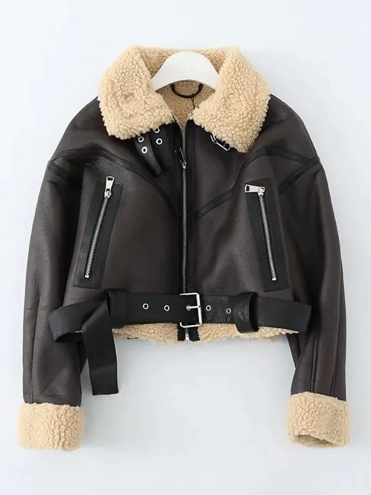 Jaqueta Feminina Aviador Acabamento em Couro – Estilo e Sofisticação para o Inverno