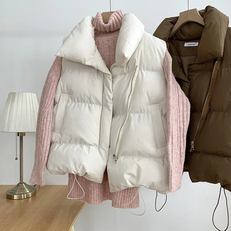 Colete Puffer Casual Feminino Gola Alta