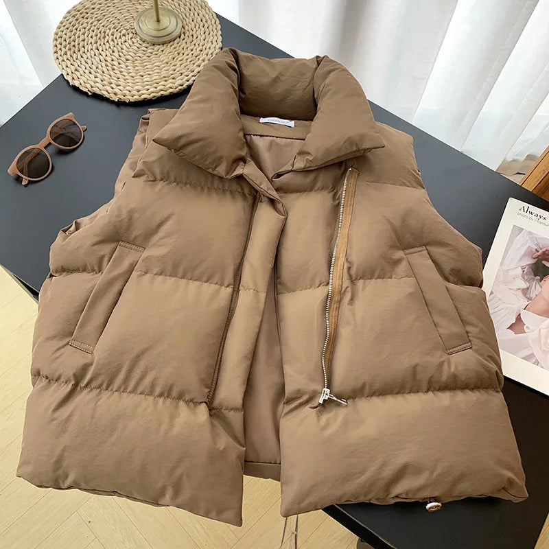 Colete Puffer Casual Feminino Gola Alta