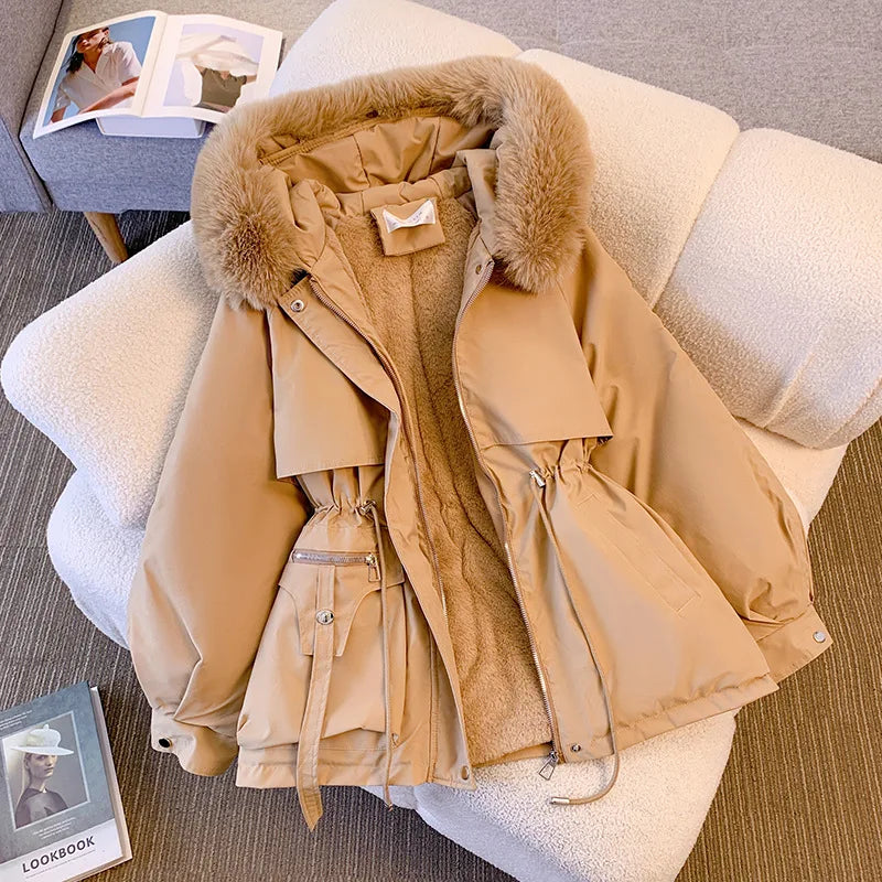 Jaqueta Feminina de Inverno com Capuz de Pelo Elegante
