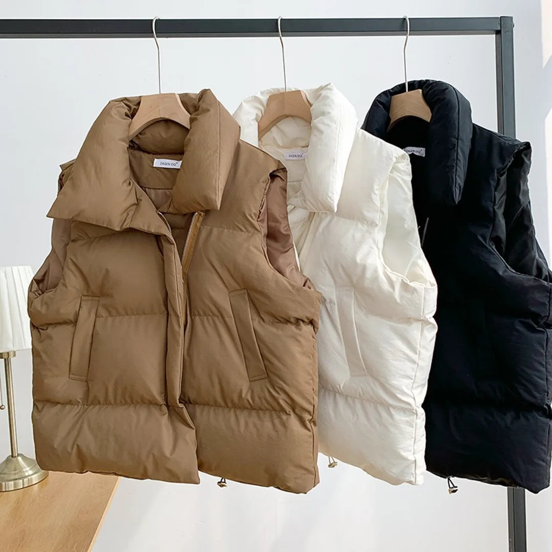 Colete Puffer Casual Feminino Gola Alta