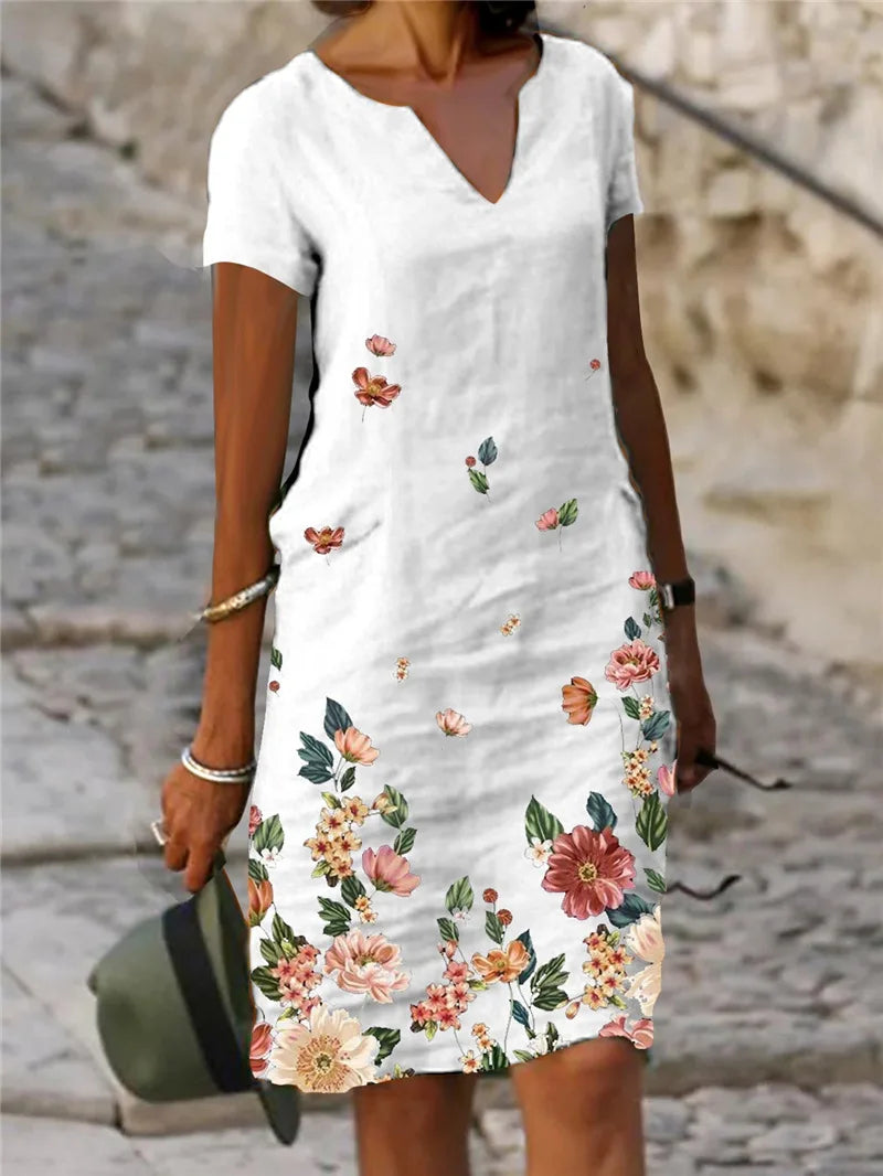Vestido Casual Feminino Floral Algodão