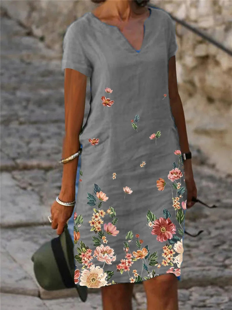 Vestido Casual Feminino Floral Algodão