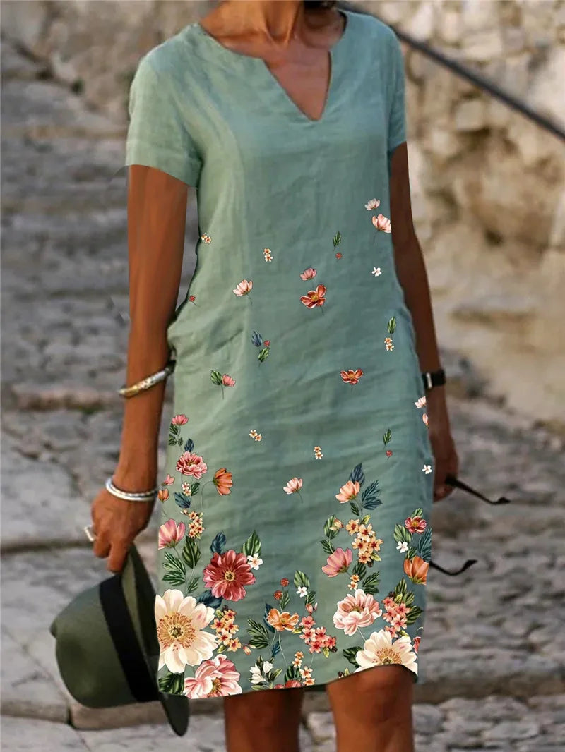 Vestido Casual Feminino Floral Algodão