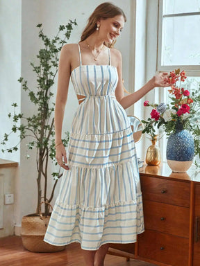 Vestido Midi Listrado Feminino Beira Mar