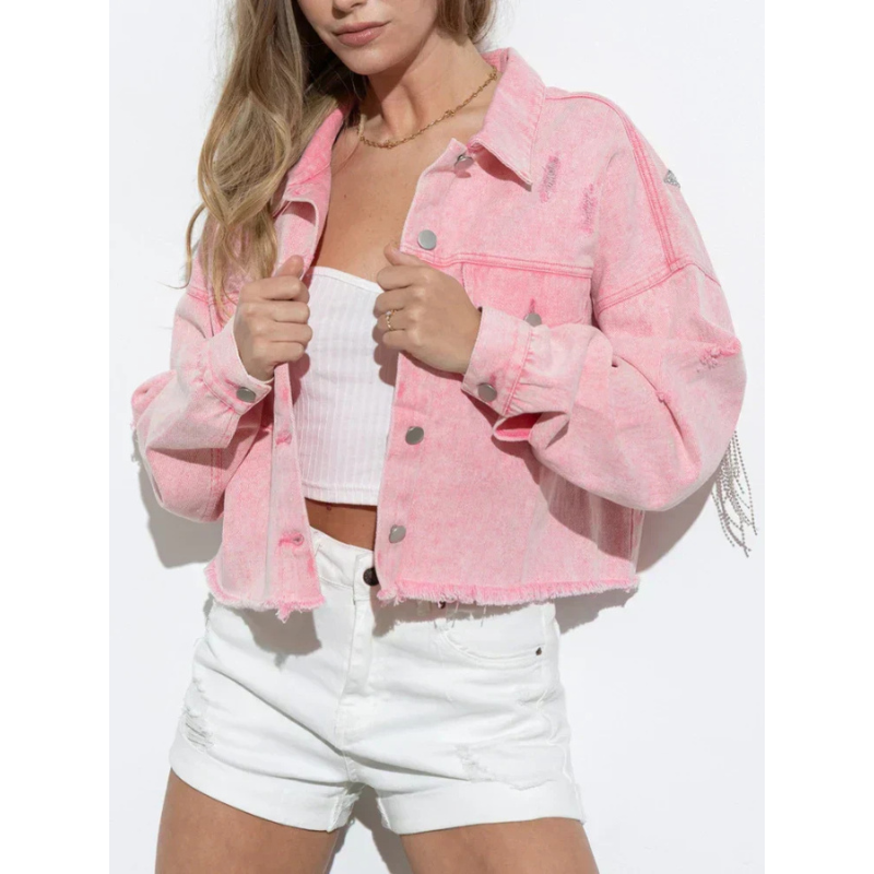 Jaqueta Feminina Jeans Rosa