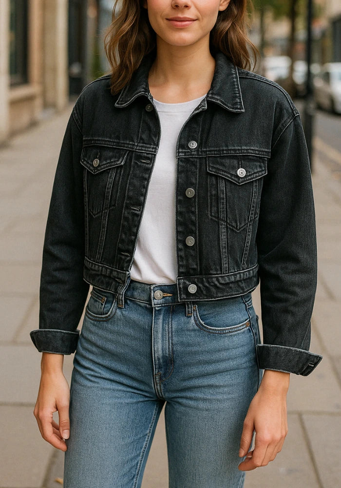 Jaqueta Jeans Cropped Feminina Vintage