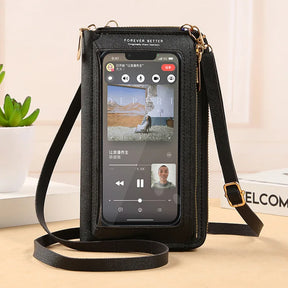 Bolsa de Couro Feminina para Celular com Touch Screen