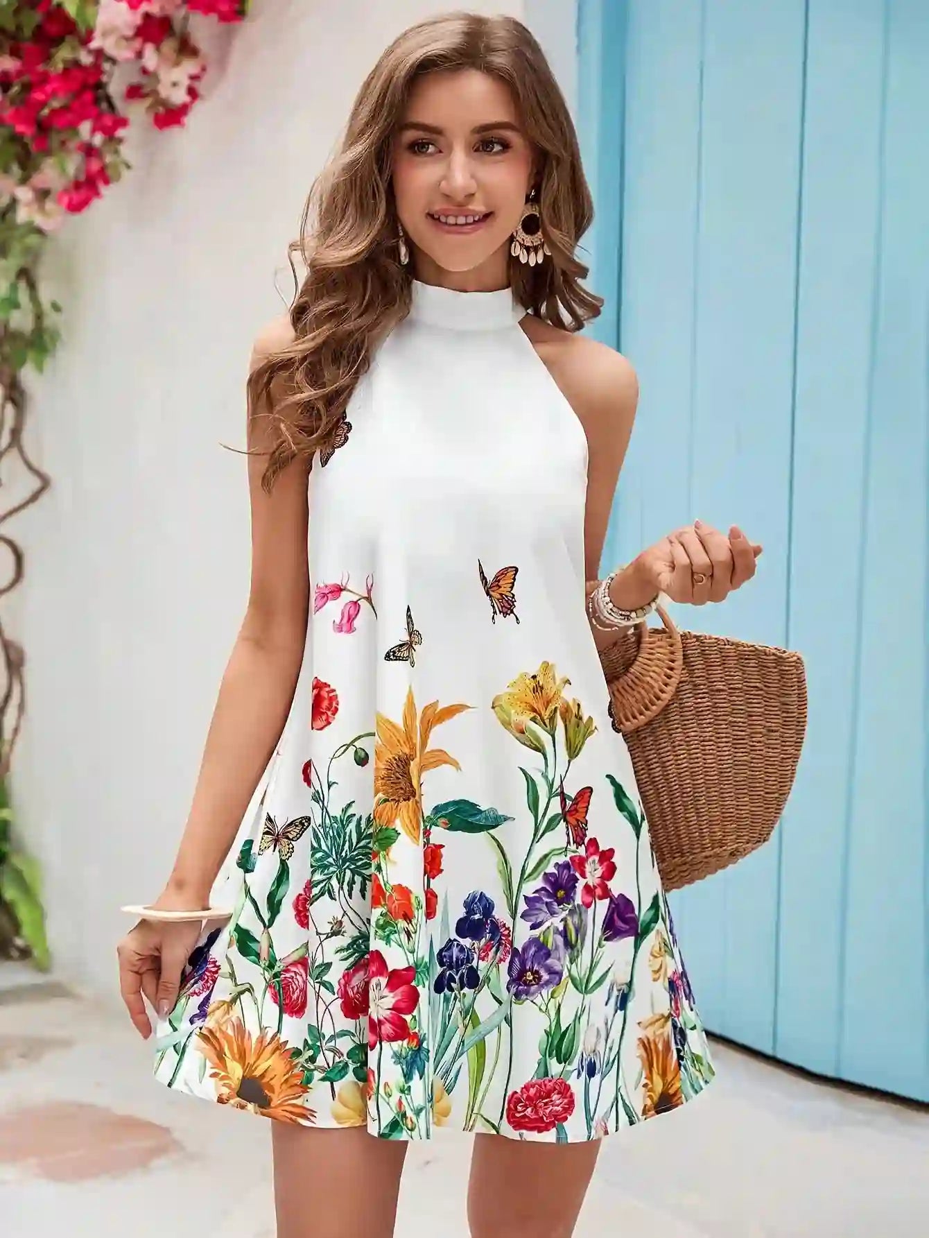 Vestido Feminino Floral com Gola Alta