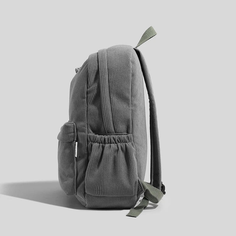 Mochila Fashion em Veludo Cotelê de Grande Capacidade com Alças Ajustáveis — Ideal para Escola, Viagem e Uso Diário
