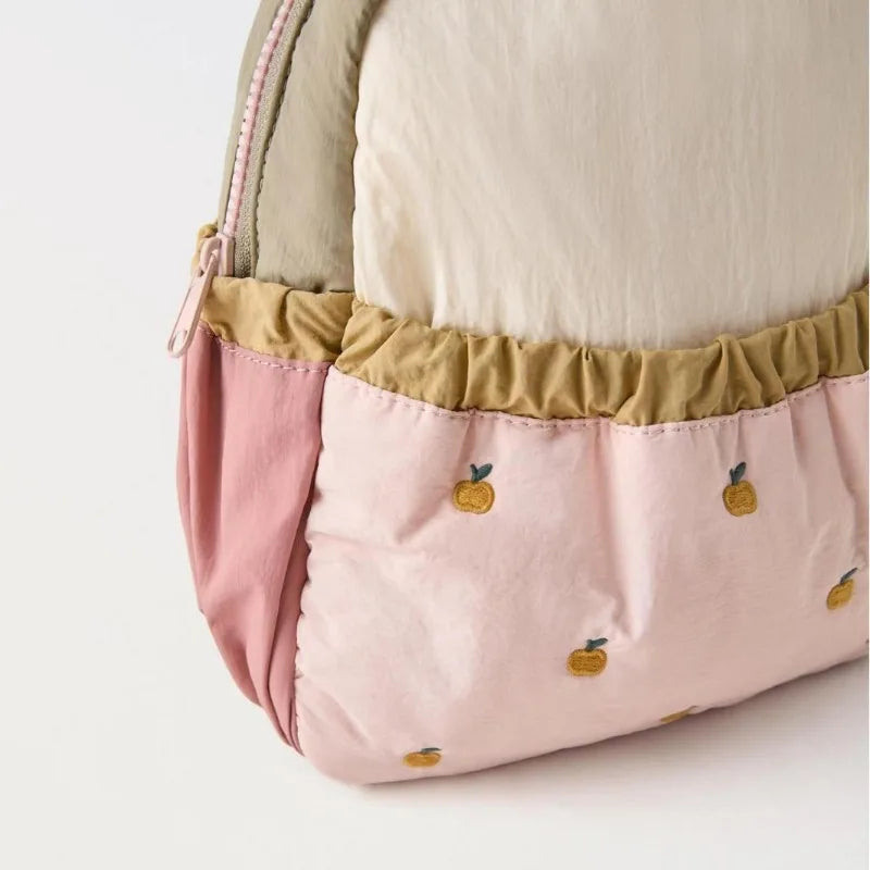 Mochila Infantil com Bordado de Maçã Estilo Fofo e Leve para Jardim de Infância e Uso Diário