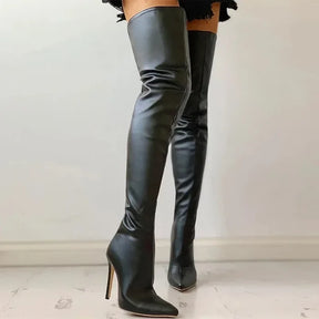 Bota Longa Feminina Á Cima Do Joelho Salto Alto Bico Fino Tendência