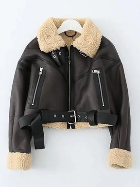 Jaqueta Feminina Aviador Acabamento em Couro – Estilo e Sofisticação para o Inverno