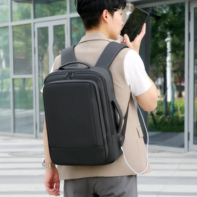 Mochila Masculina de Viagem Expansível com Grande Capacidade e Porta USB