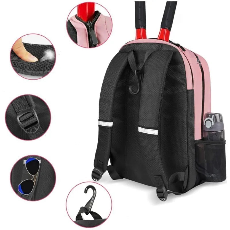 Mochila Profissional para Raquete de Tênis com Compartimento Ventilado para Calçados e Armazenamento Multicamadas — Organizador Esportivo