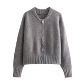 Casaco Feminino Vintage de Malha com Zíper e Gola Redonda - (Promoção de Inverno 2025)