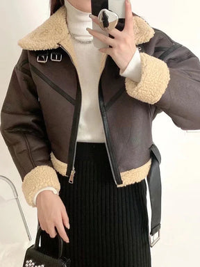 Jaqueta Feminina Aviador Acabamento em Couro – Estilo e Sofisticação para o Inverno