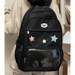 Mochila Transparente Estilo Japonês com Estrelas Para Estudantes e Uso Casual Feminino