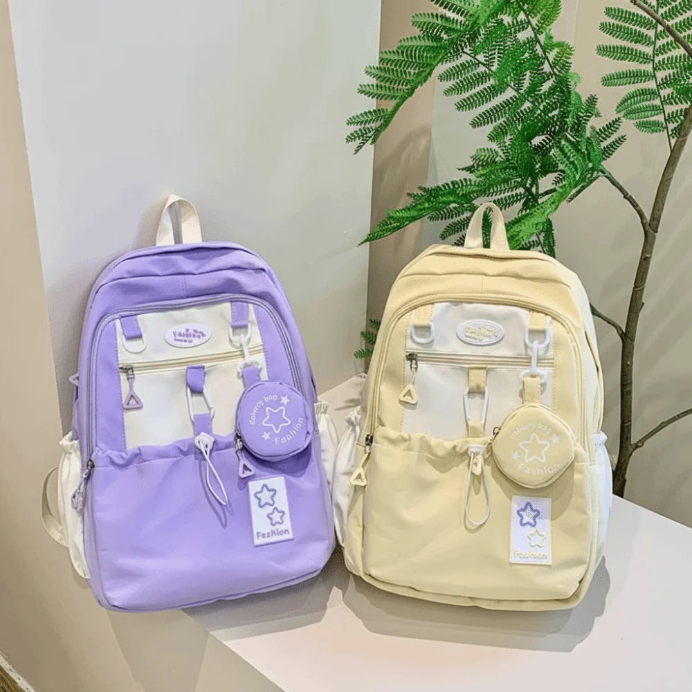 Mochila Feminina Estrela em Nylon — Ideal para Estudantes e Uso Casual