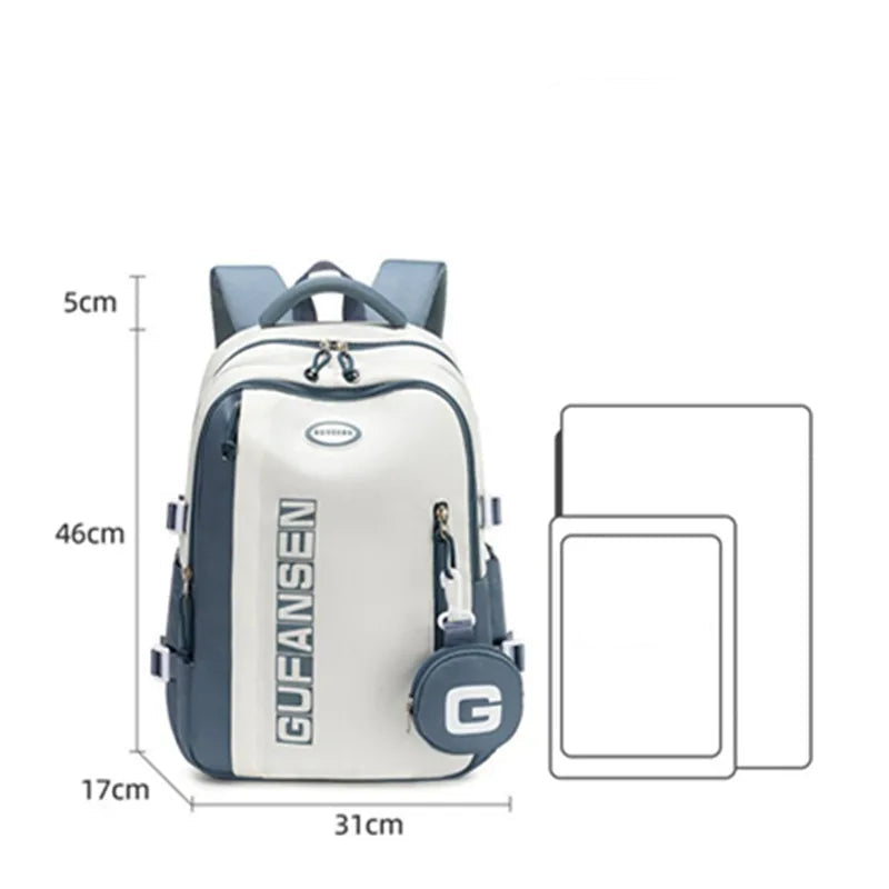 Mochila Unissex em Nylon de Grande Capacidade com Fechamento em Zíper — Ideal para Escola e Viagem