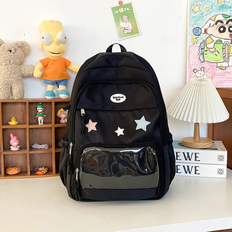 Mochila Feminina Transparente Estilo Japonês com Estrelas Para Estudantes e Uso Casual