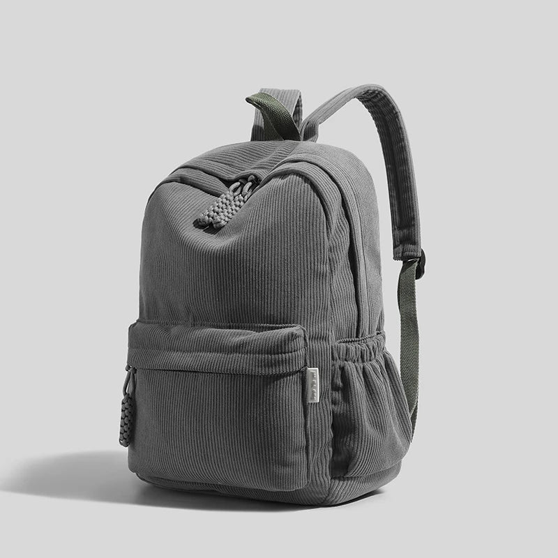 Mochila Fashion em Veludo Cotelê de Grande Capacidade com Alças Ajustáveis — Ideal para Escola, Viagem e Uso Diário