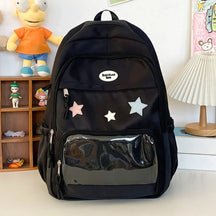 Mochila Transparente Estilo Japonês com Estrelas Para Estudantes e Uso Casual Feminino
