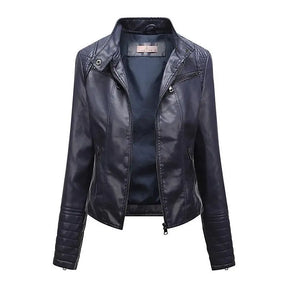Jaqueta Feminina Slim Black Luxe com Gola Alta Estilo Motociclista - (Promoção de Inverno 2025)