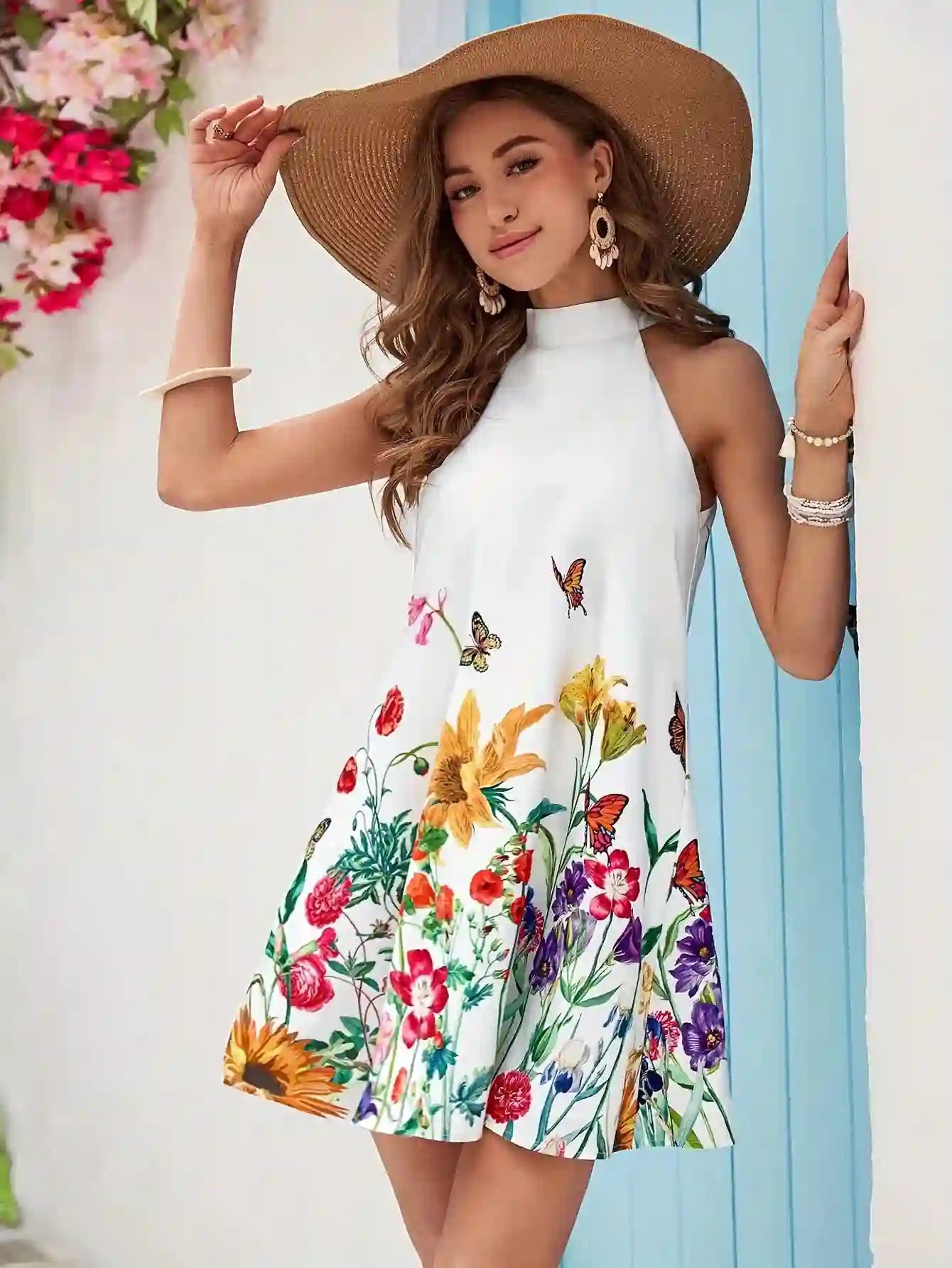 Vestido Feminino Floral com Gola Alta