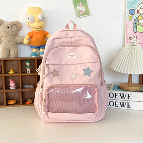 Mochila Feminina Transparente Estilo Japonês com Estrelas Para Estudantes e Uso Casual