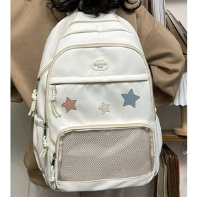 Mochila Transparente Estilo Japonês com Estrelas Para Estudantes e Uso Casual Feminino