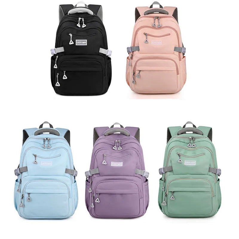 Mochila Escolar Feminina em Cor Sólida com Grande Capacidade — Ideal para Estudantes e Uso Diário
