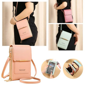 Bolsa de Couro Feminina para Celular com Touch Screen