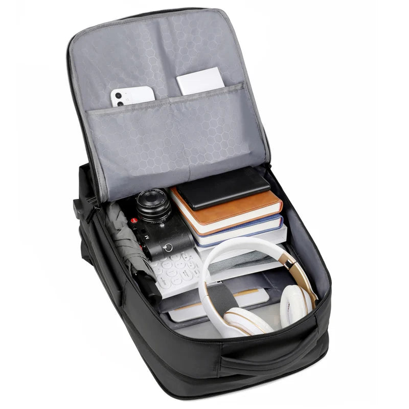 Mochila Masculina de Viagem Expansível com Grande Capacidade e Porta USB