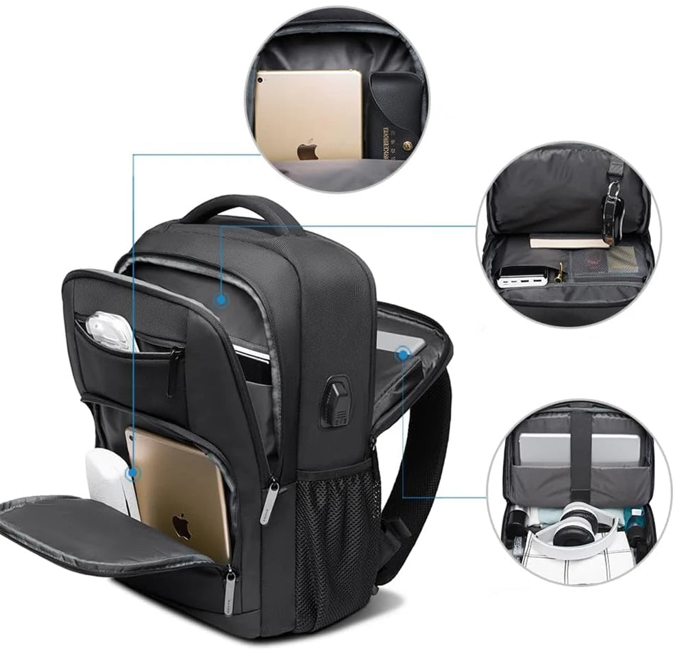 Mochila Impermeável Para Notebook 15,6” com Porta USB e Bolso Lateral em Malha