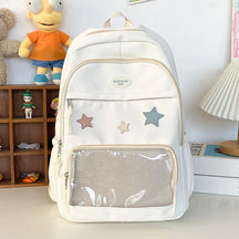 Mochila Transparente Estilo Japonês com Estrelas Para Estudantes e Uso Casual Feminino