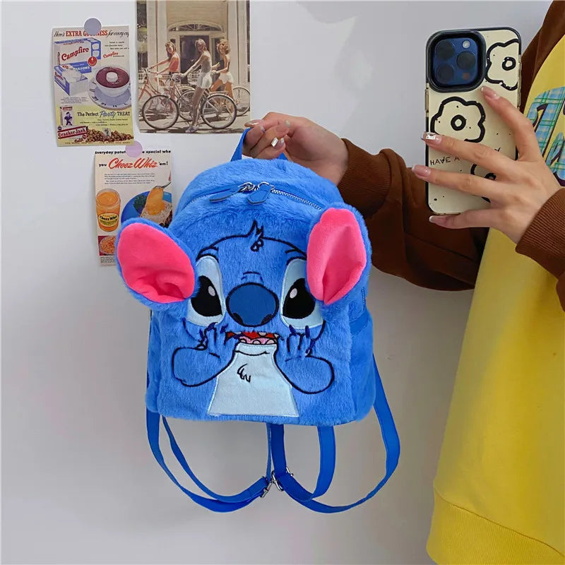 Mochila Infantil CTN Stitch Azul Estilo Japonês com Grande Capacidade