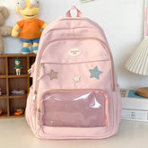Mochila Transparente Estilo Japonês com Estrelas Para Estudantes e Uso Casual Feminino