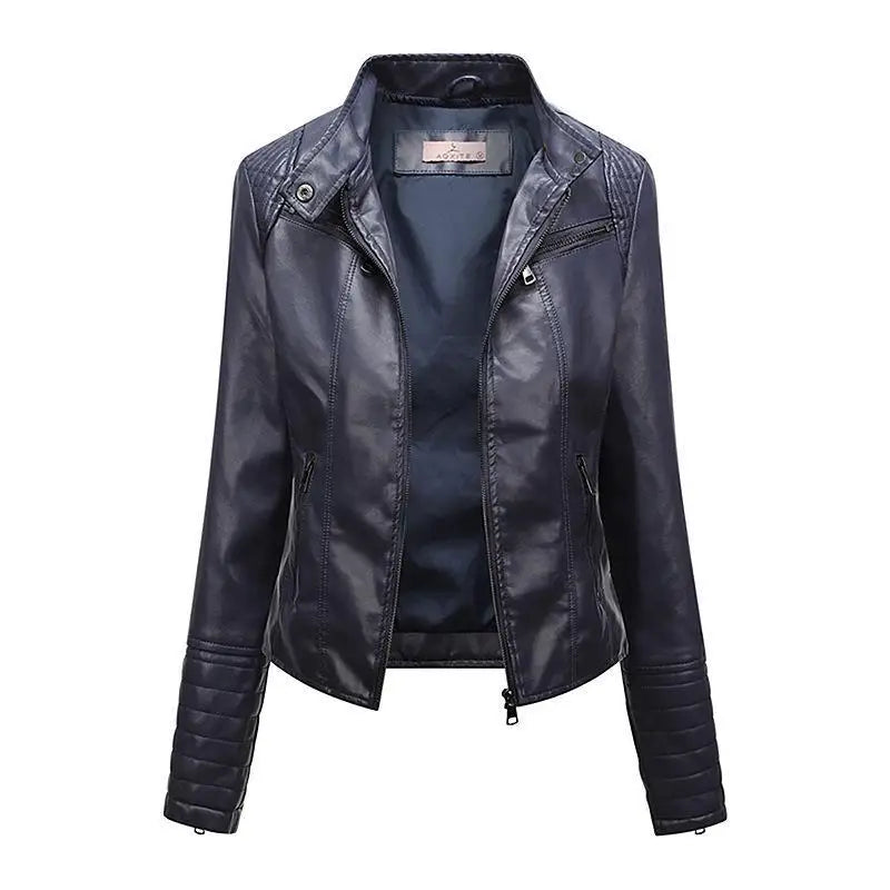 Jaqueta Feminina Slim Black Luxe com Gola Alta Estilo Motociclista - (Promoção de Inverno 2025)