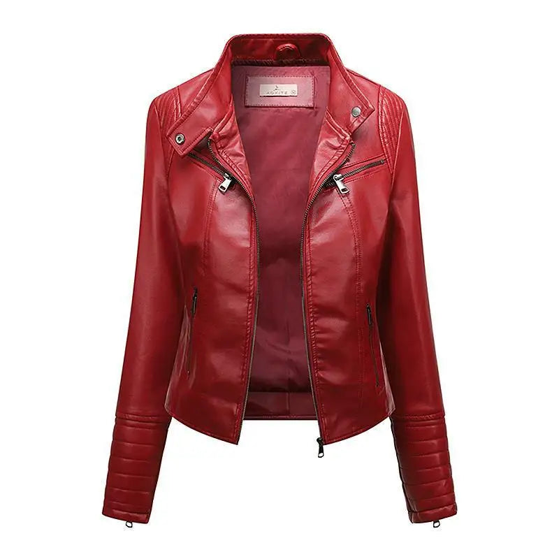 Jaqueta Feminina Slim Black Luxe com Gola Alta Estilo Motociclista - (Promoção de Inverno 2025)