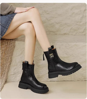 Bota Feminina Vintage com Salto Médio e Forro Design Fashion Solado Grosso – (Promoção de Inverno 2025)