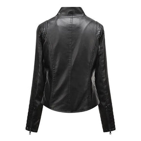 Jaqueta Feminina Slim Black Luxe com Gola Alta Estilo Motociclista - (Promoção de Inverno 2025)