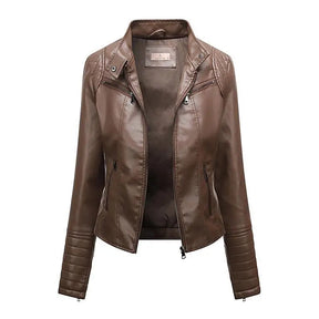 Jaqueta Feminina Slim Black Luxe com Gola Alta Estilo Motociclista - (Promoção de Inverno 2025)