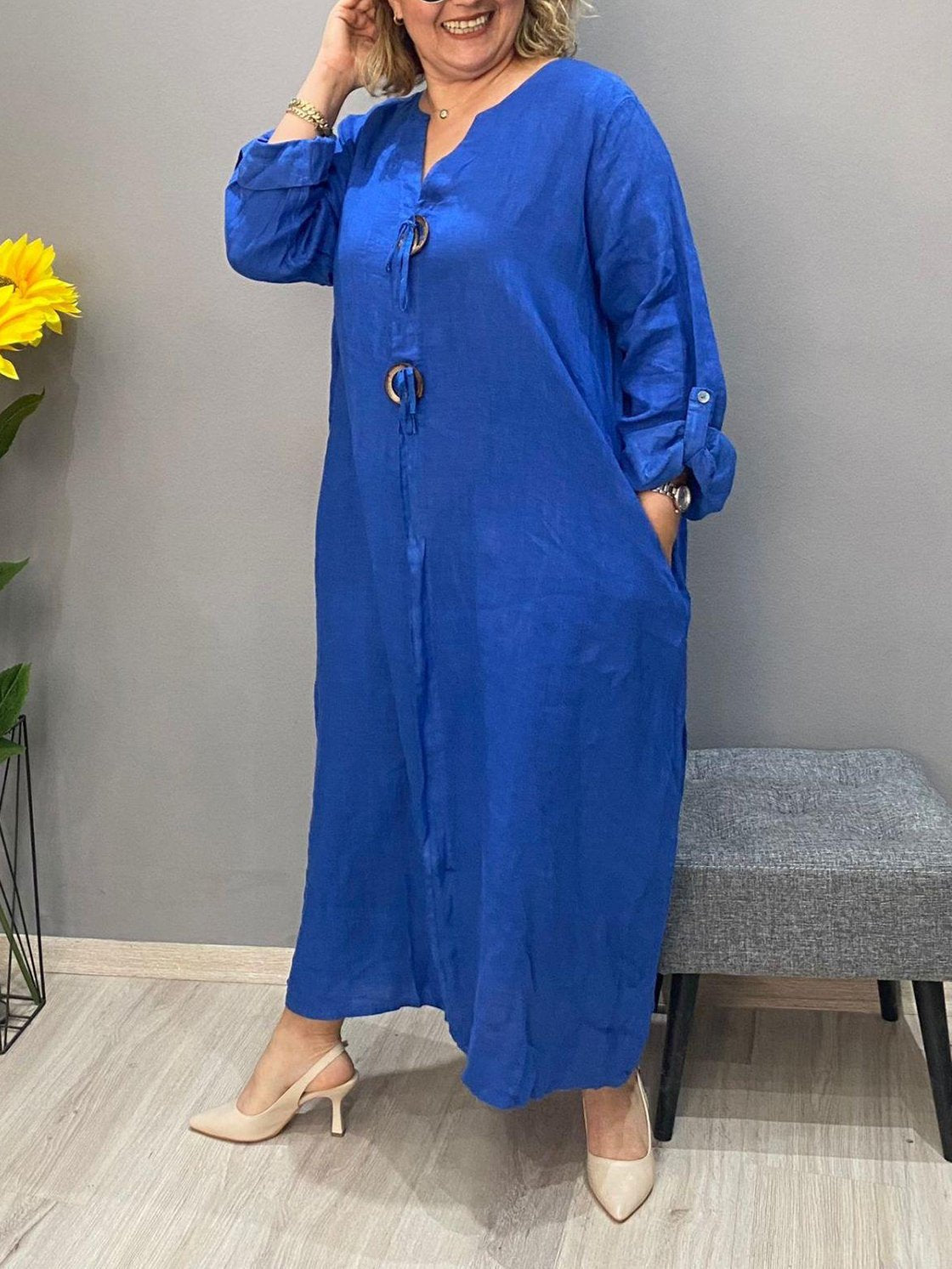 Vestido Casual Longo Elizabeth Algodão e Linho Premium - Compre 1 Leve 2